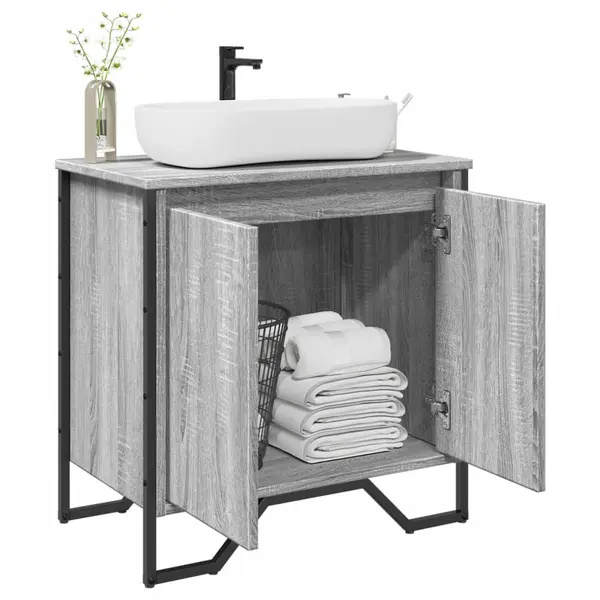 Gossi dulap chiuveta baie, gri sonoma, 60x35x60 cm, lemn prelucrat