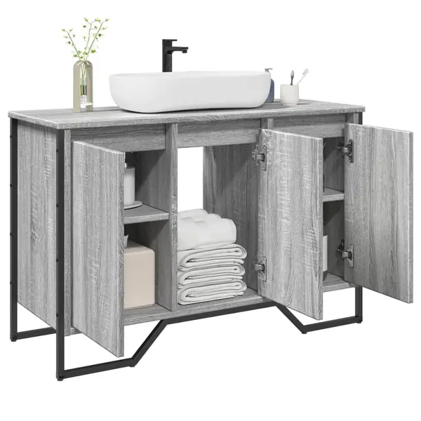 Gossi dulap chiuveta baie, gri sonoma, 91x35x60 cm, lemn prelucrat