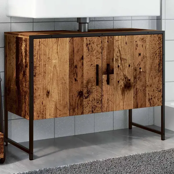 Gossi dulap chiuveta baie, lemn vechi, 80x33x60 cm, lemn prelucrat