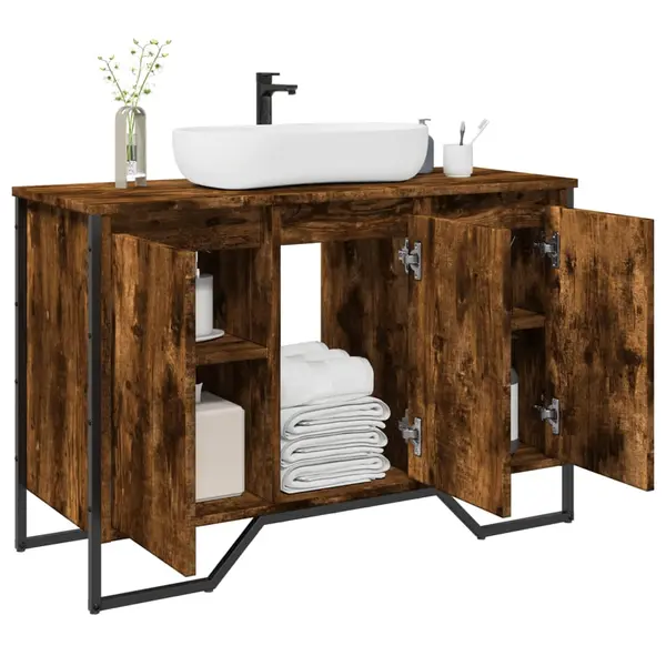 Gossi dulap chiuveta baie, stejar fumuriu, 91x35x60 cm lemn prelucrat