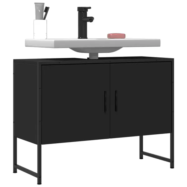 Gossi dulap chiuveta de baie, negru, 80x33x60 cm, lemn compozit