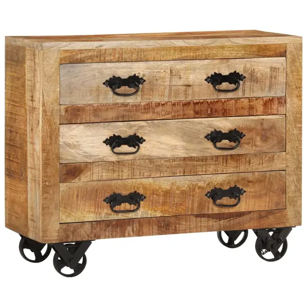 Gossi dulap cu 3 sertare, 80x30x65 cm, lemn masiv de mango brut