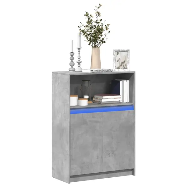 Gossi dulap cu led, gri beton, 72x34x100 cm, lemn prelucrat
