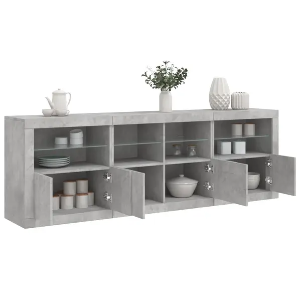 Gossi dulap cu lumini led, gri beton, 202x37x67 cm