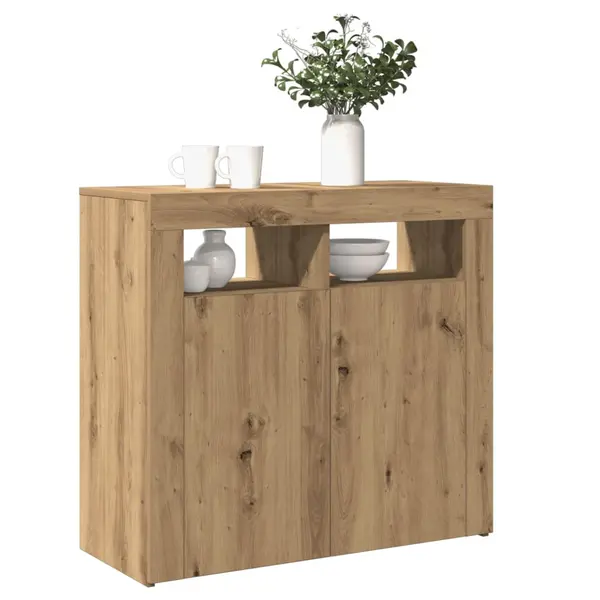 Gossi dulap cu lumini led stejar artizanal 80x35x75 cm lemn prelucrat