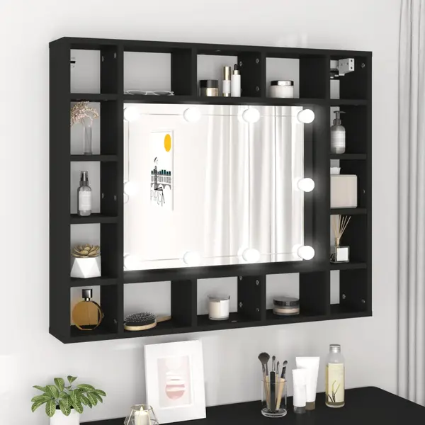 Gossi dulap cu oglinda cu led, negru, 91x15x76,5 cm