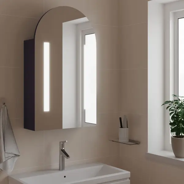 Gossi dulap cu oglinda de baie cu led, gri, 42x13x70 cm, arcuit