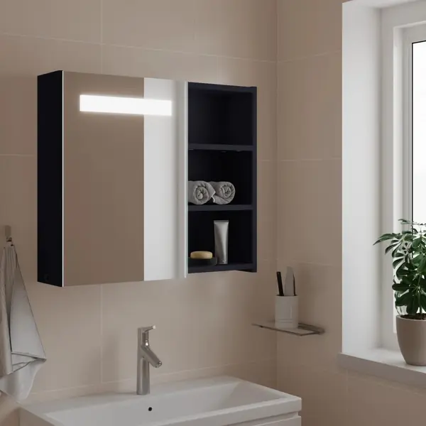 Gossi dulap cu oglinda de baie cu lumina led, gri, 60x13x52 cm