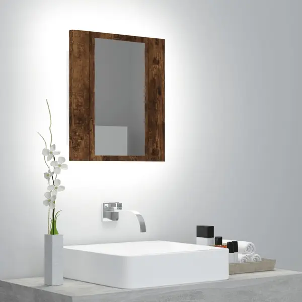 Gossi dulap cu oglinda de baie led, stejar fumuriu, 40x12x45 cm, lemn
