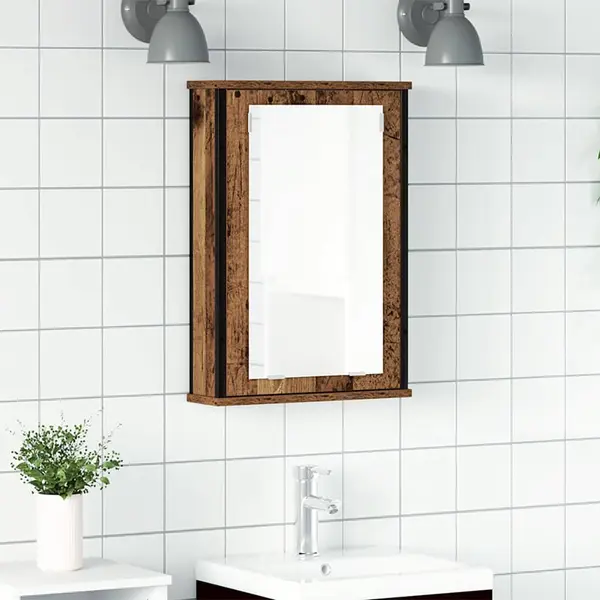Gossi dulap cu oglinda de baie lemn vechi 42x12x60 cm lemn prelucrat