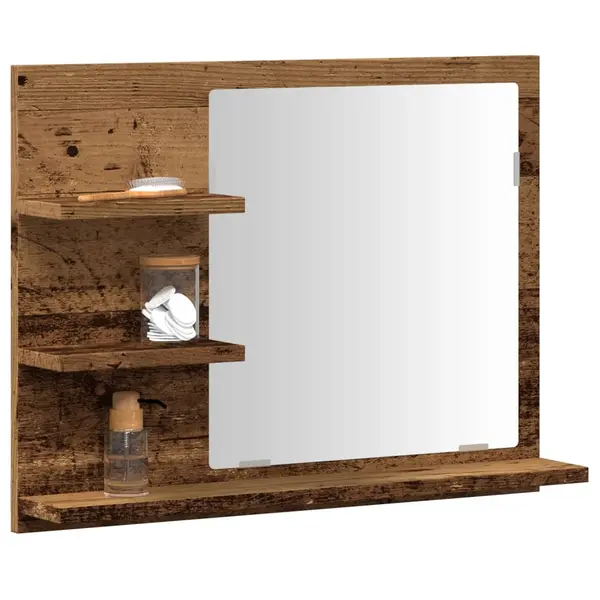 Gossi dulap cu oglinda de baie, lemn vechi, 60x10,5x45 cm