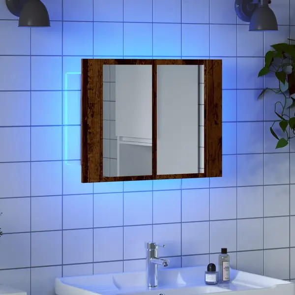 Gossi dulap cu oglinda & led lemn vechi 60x12x45 cm lemn prelucrat