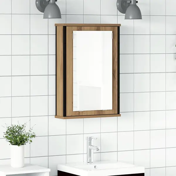 Gossi dulap cu oglinda pentru baie stejar artisan lemn prelucrat