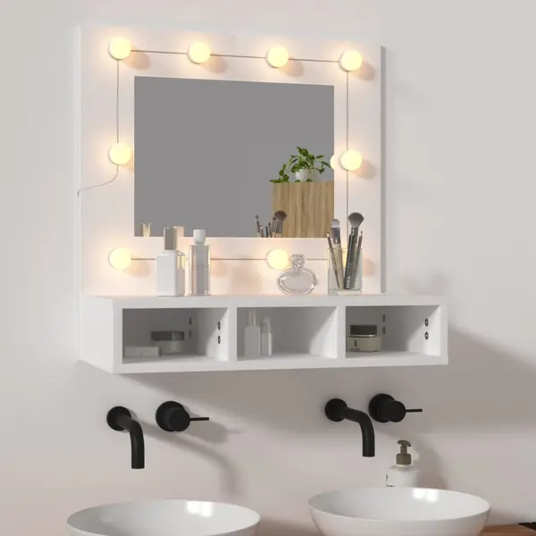 Gossi dulap cu oglinda si led, alb, 60x31,5x62 cm