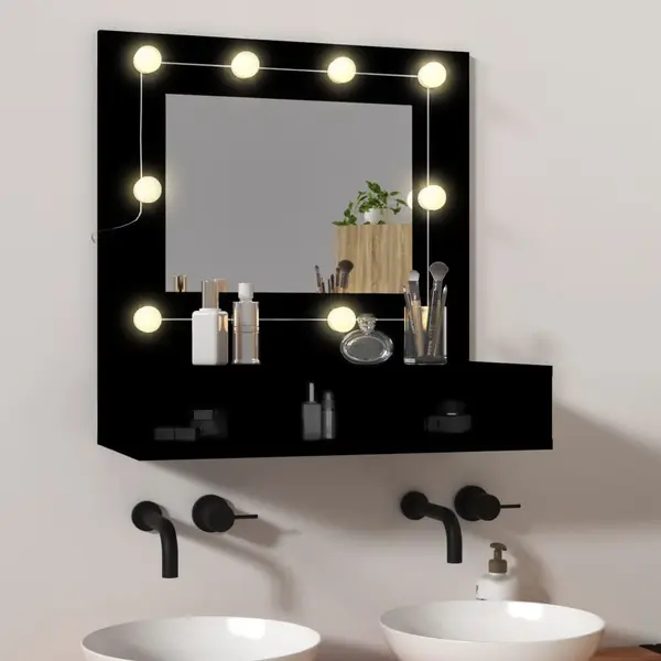 Gossi dulap cu oglinda si led, negru, 60x31,5x62 cm