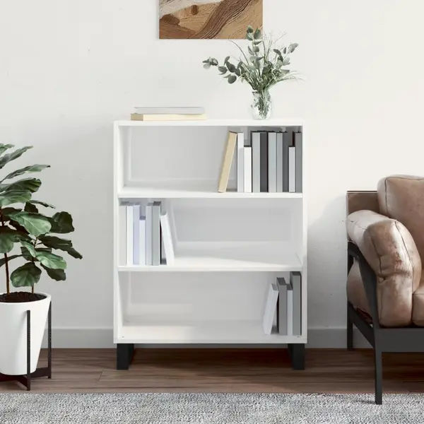 Gossi dulap cu rafturi alb extralucios 69,5x32,5x90 cm lemn compozit