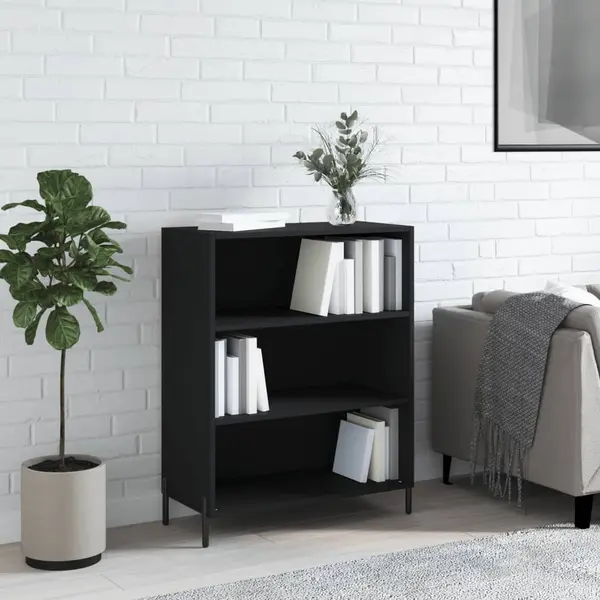 Gossi dulap cu rafturi, negru, 69,5x32,5x90 cm, lemn compozit