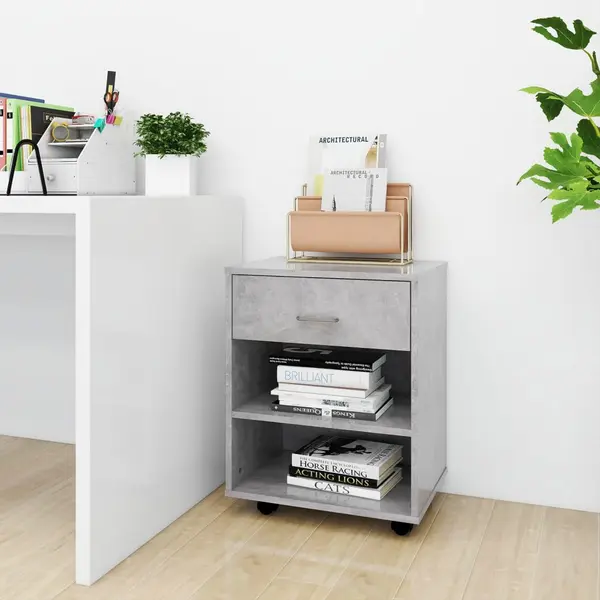 Gossi dulap cu roti, gri beton, 46x36x59 cm, pal