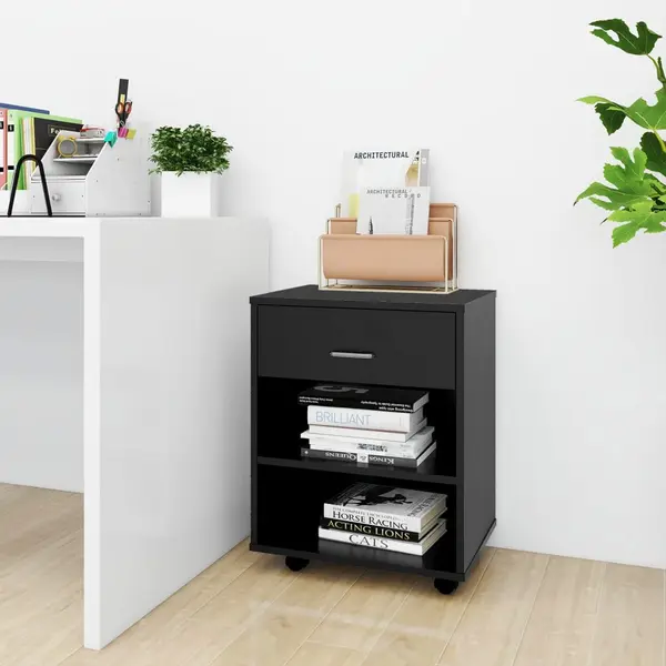 Gossi dulap cu roti, negru, 46x36x59 cm, pal