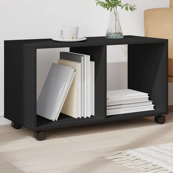 Gossi dulap cu roti, negru, 72x33x42,5 cm, lemn prelucrat