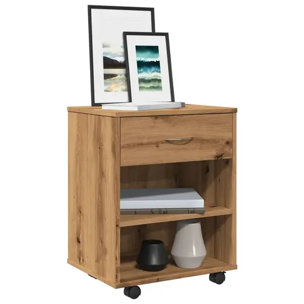 Gossi dulap cu roti, stejar artizanal, 46x36x59 cm, lemn prelucrat