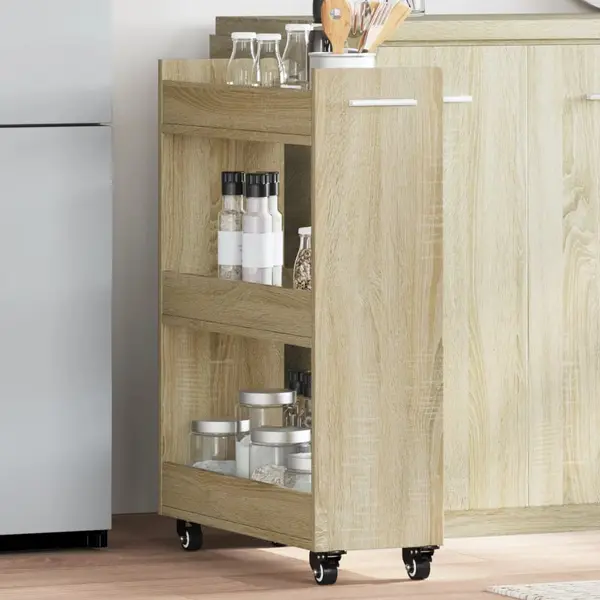 Gossi dulap cu roti, stejar sonoma, 60x22x79 cm, lemn prelucrat