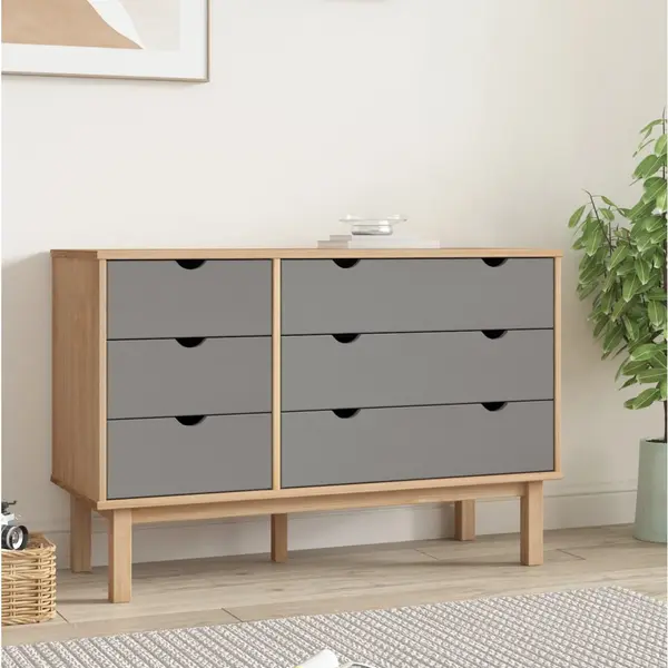 Gossi dulap cu sertar otta maro/gri, 111x43x73,5 cm, lemn masiv pin