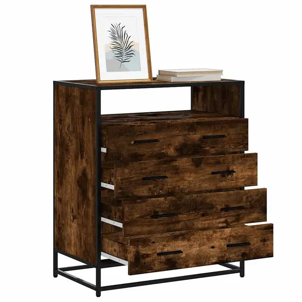 Gossi dulap cu sertar, stejar fumuriu, 70x41x70 cm, lemn prelucrat