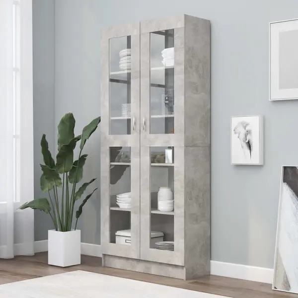 Gossi dulap cu vitrina, gri beton, 82,5x30,5x185,5 cm, lemn prelucrat