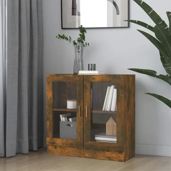 Gossi dulap cu vitrina, stejar fumuriu 82,5x30,5x80 cm lemn prelucrat