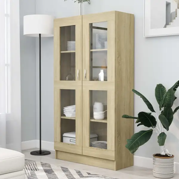Gossi dulap cu vitrina stejar sonoma 82,5x30,5x150 cm, lemn prelucrat