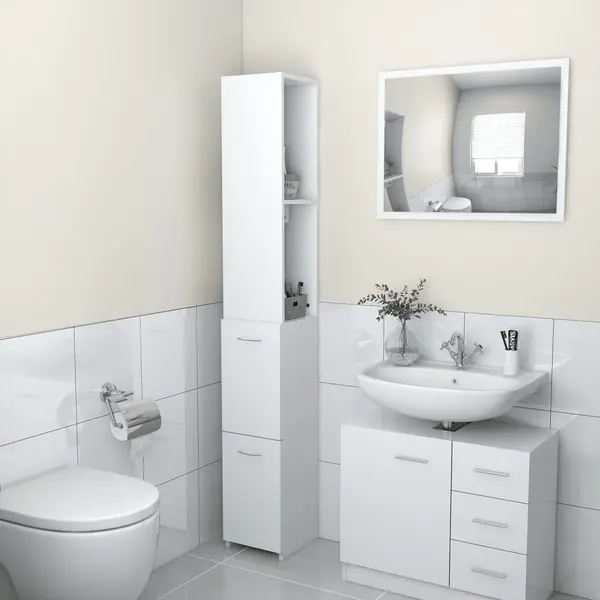 Gossi dulap de baie, alb, 25x26,5x170 cm, lemn prelucrat