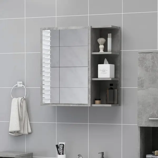 Gossi dulap de baie cu oglinda, gri beton, 62,5 x 20,5 x 64 cm