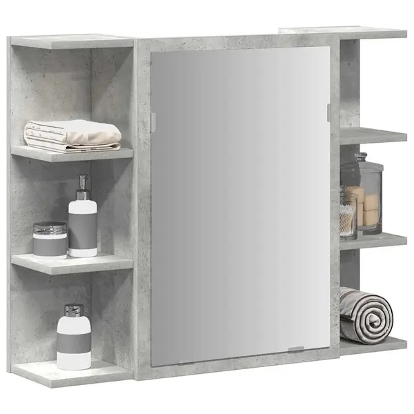 Gossi dulap de baie cu oglinda, gri beton, 80 x 20,5 x 64 cm, pal