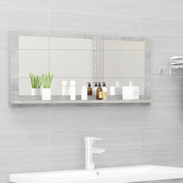 Gossi dulap de baie cu oglinda, gri beton, 90 x 10,5 x 37 cm, pal