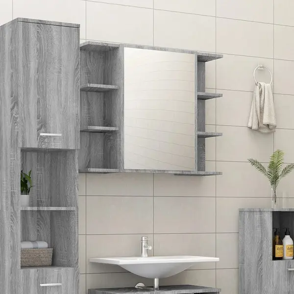 Gossi dulap de baie cu oglinda gri sonoma 80x20,5x64 cm lemn compozit