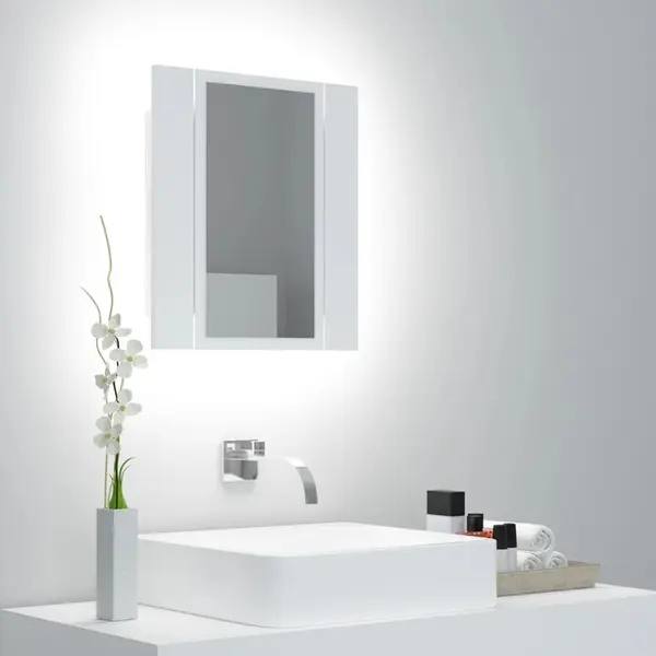 Gossi dulap de baie cu oglinda & led, alb, 40x12x45 cm, acril