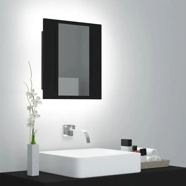 Gossi dulap de baie cu oglinda & led, negru, 40x12x45 cm, acril