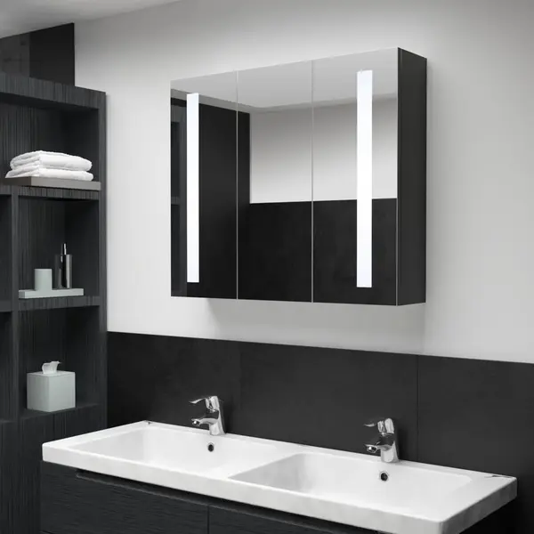 Gossi dulap de baie cu oglinda si led, 89x14x62 cm