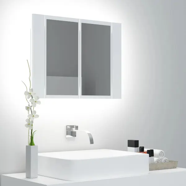 Gossi dulap de baie cu oglinda si led, alb, 60x12x45 cm acril
