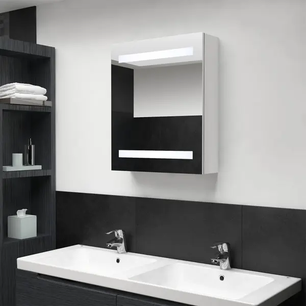 Gossi dulap de baie cu oglinda si led alb stralucitor 50x14x60 cm