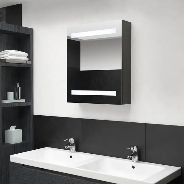Gossi dulap de baie cu oglinda si led, antracit, 50x14x60 cm