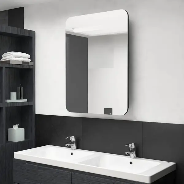 Gossi dulap de baie cu oglinda si led, negru, 60x11x80 cm