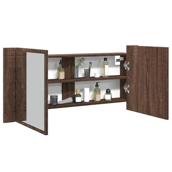 Gossi dulap de baie cu oglinda si led, stejar maro, 100x12x45 cm