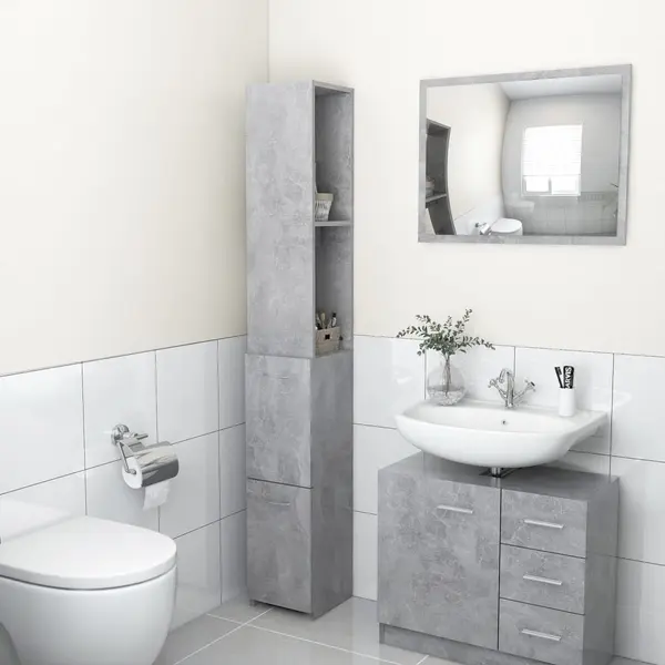 Gossi dulap de baie, gri beton, 25x26,5x170 cm, lemn prelucrat