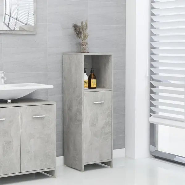 Gossi dulap de baie, gri beton, 30 x 30 x 95 cm, lemn prelucrat