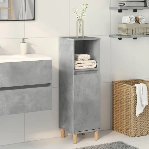 Gossi dulap de baie, gri beton, 30x30x100 cm, lemn prelucrat