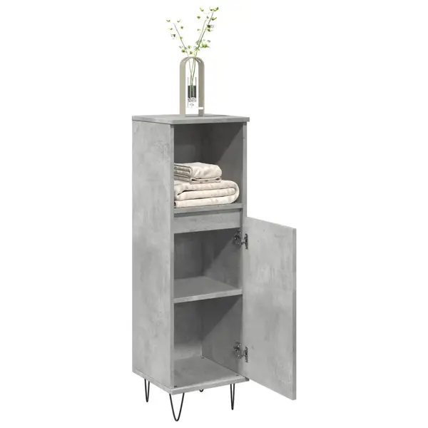 Gossi dulap de baie, gri beton, 30x30x100 cm, lemn prelucrat