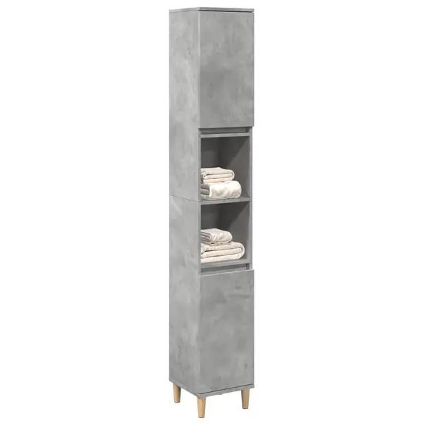 Gossi dulap de baie, gri beton, 30x30x190 cm, lemn prelucrat