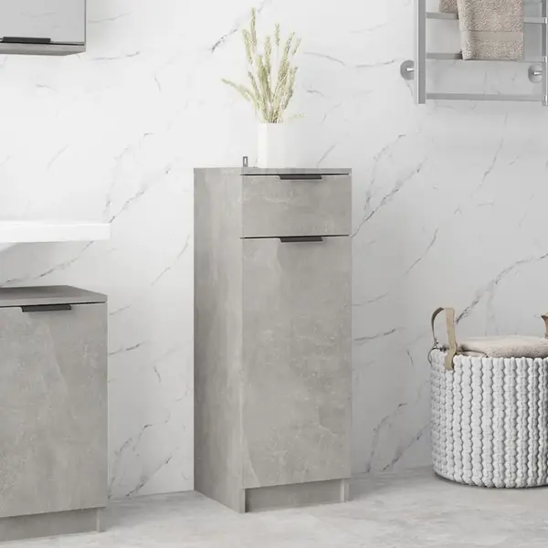 Gossi dulap de baie, gri beton, 32x34x90 cm, lemn compozit